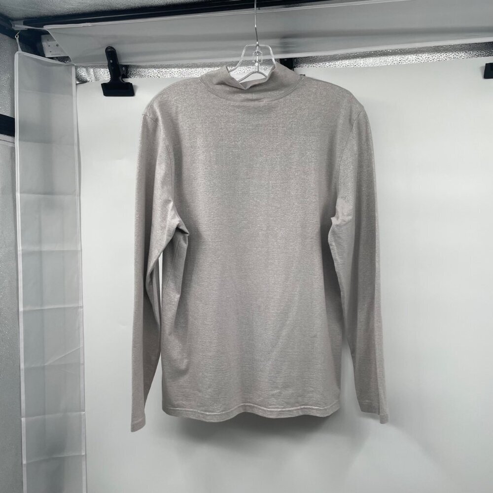 Talbots Vintage Womens Mock Neck Top Beige/Silver Shimmer Size Large - Picture 7 of 9